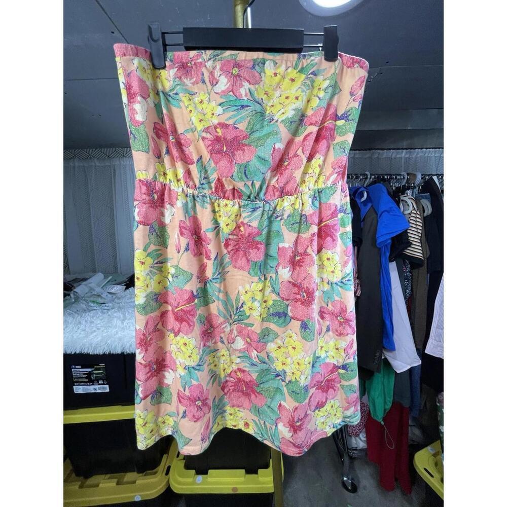 Mossimo Women’s Pink Multi Floral Strapless Mini Sundress Sz L Tropical Summer